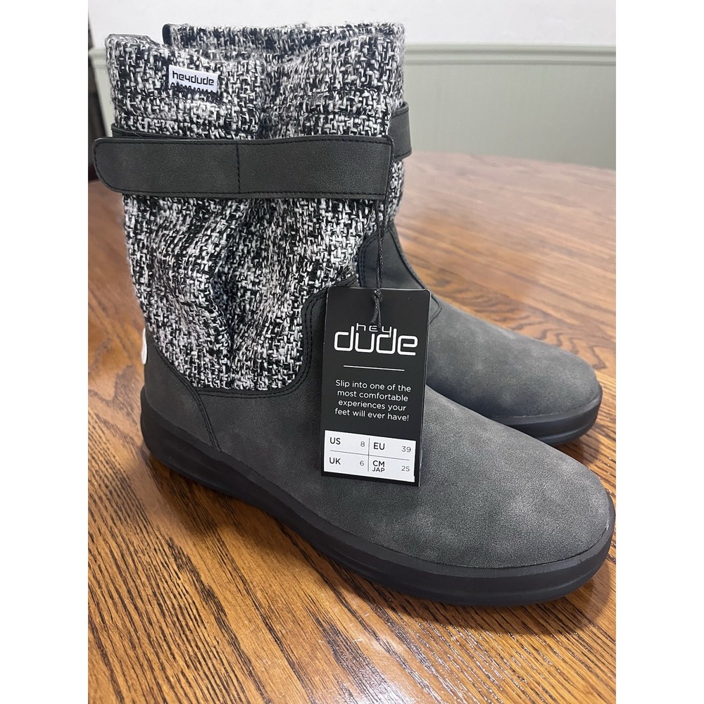 Hey Dude Robin Black Womens Knit Boots US 8 NEW WITH TAGS